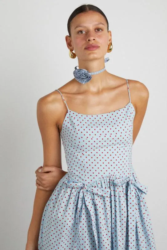 Dresses Women Damson Madder Penelope Midi 8211 Blue and Red Spot