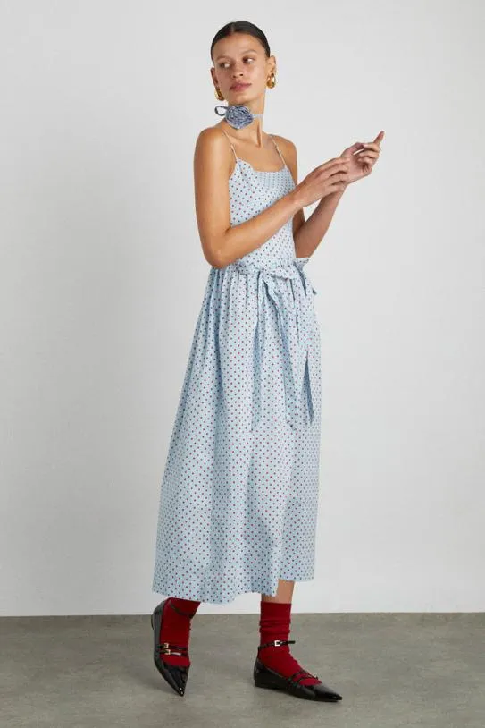 Dresses Women Damson Madder Penelope Midi 8211 Blue and Red Spot
