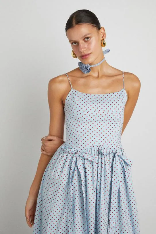 Dresses Women Damson Madder Penelope Midi 8211 Blue and Red Spot