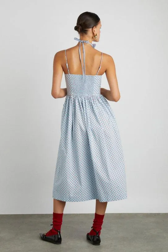 Dresses Women Damson Madder Penelope Midi 8211 Blue and Red Spot