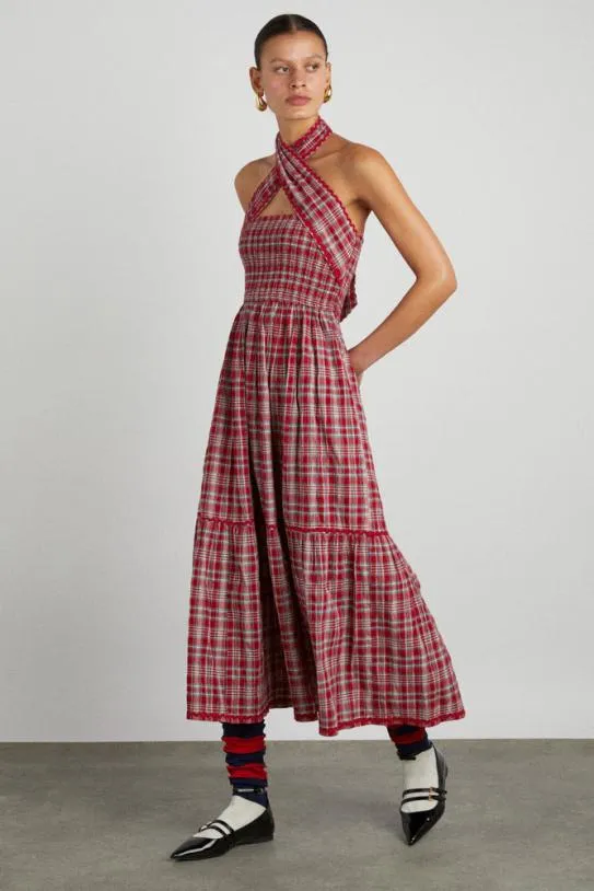Dresses Women Damson Madder Pia Midi Dress 8211 Red Check