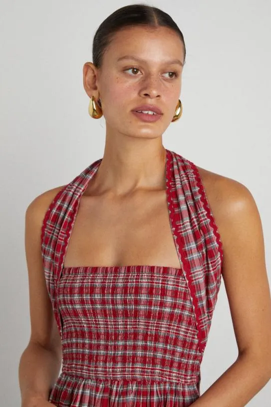 Dresses Women Damson Madder Pia Midi Dress 8211 Red Check