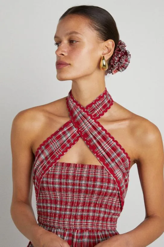 Dresses Women Damson Madder Pia Midi Dress 8211 Red Check