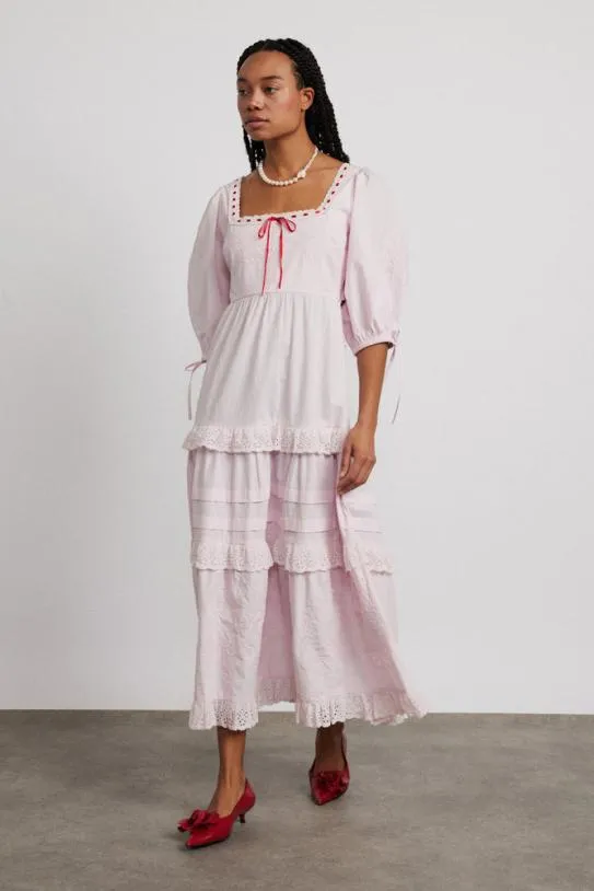 Dresses Women Damson Madder Rebecca Bow Back Dress 8211 Pink Broderie