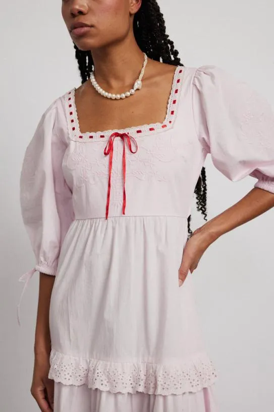 Dresses Women Damson Madder Rebecca Bow Back Dress 8211 Pink Broderie