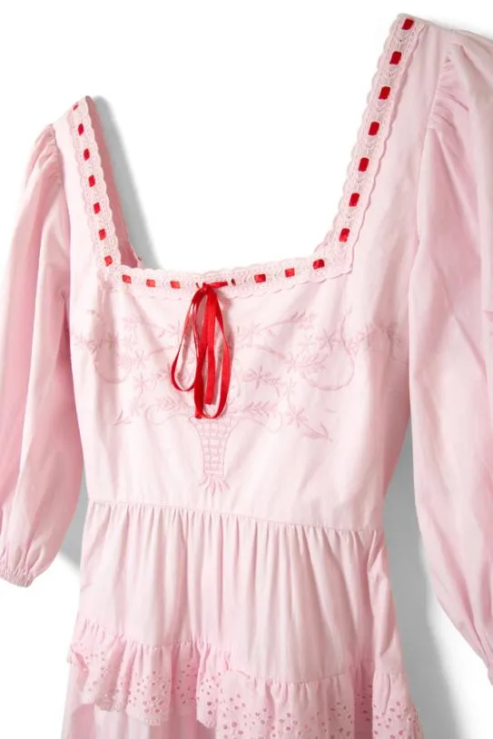 Dresses Women Damson Madder Rebecca Bow Back Dress 8211 Pink Broderie