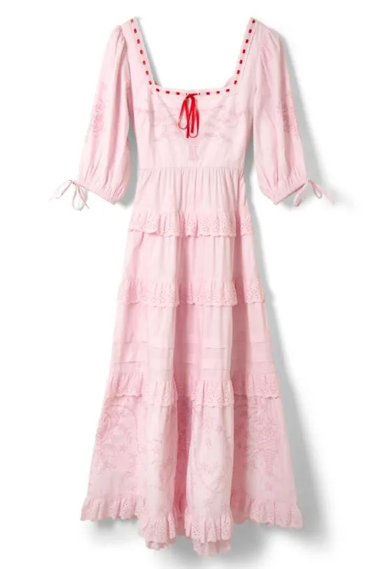 Dresses Women Damson Madder Rebecca Bow Back Dress 8211 Pink Broderie