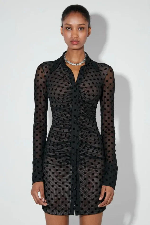 Dresses Women MISBHV Mesh Monogram Shirt Dress Black