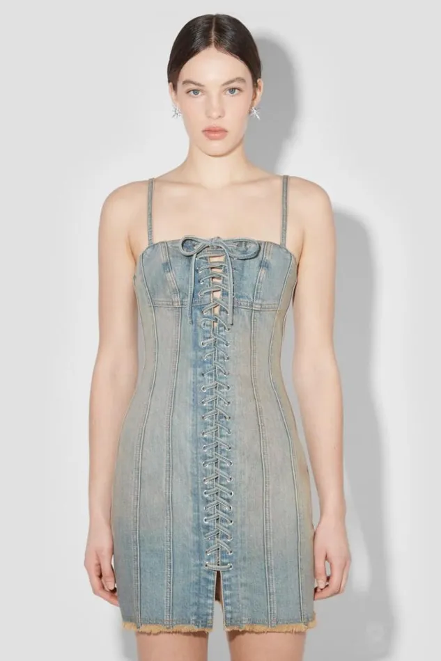Dresses Women MISBHV Sunset Wash Lara Laced Denim Mini Dress Blue