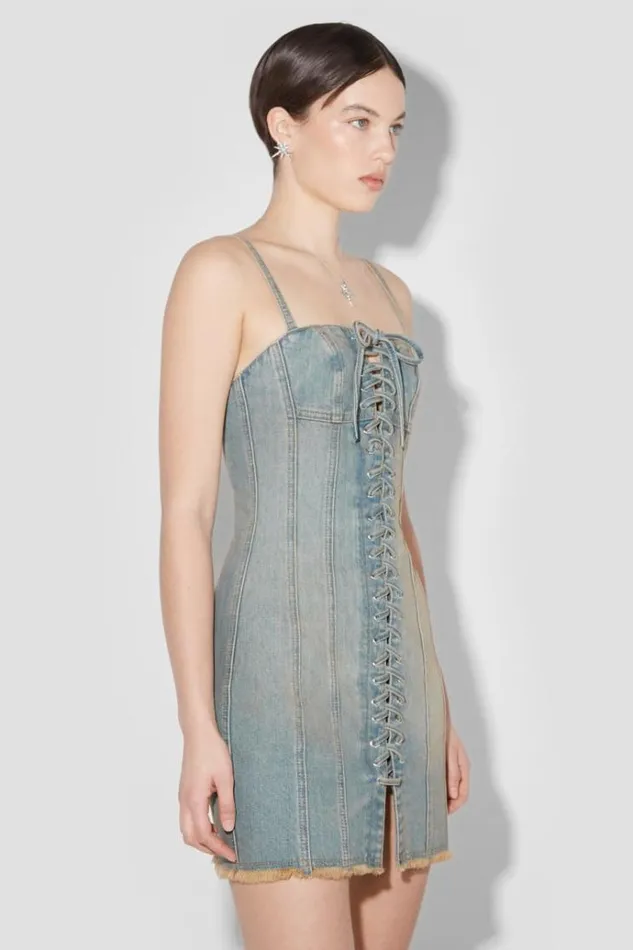 Dresses Women MISBHV Sunset Wash Lara Laced Denim Mini Dress Blue