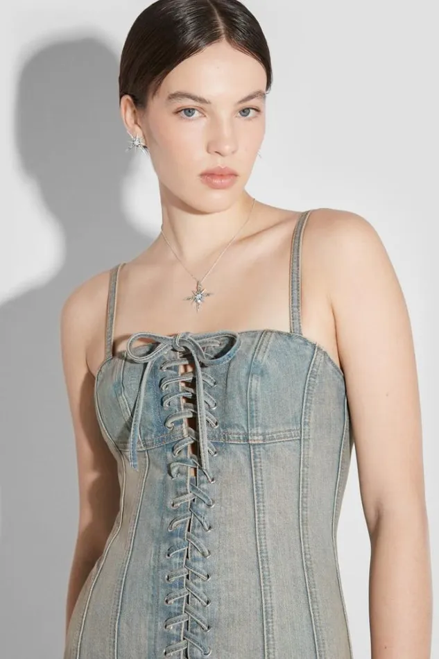 Dresses Women MISBHV Sunset Wash Lara Laced Denim Mini Dress Blue