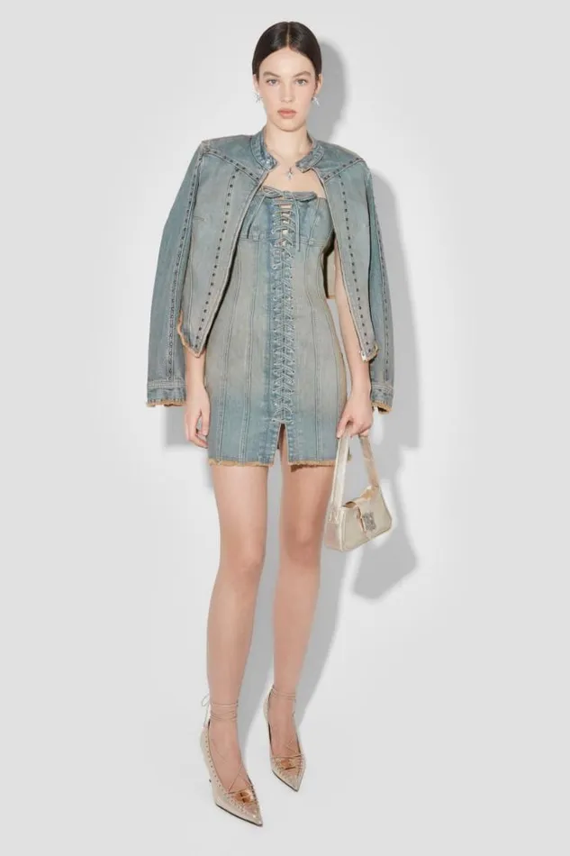 Dresses Women MISBHV Sunset Wash Lara Laced Denim Mini Dress Blue