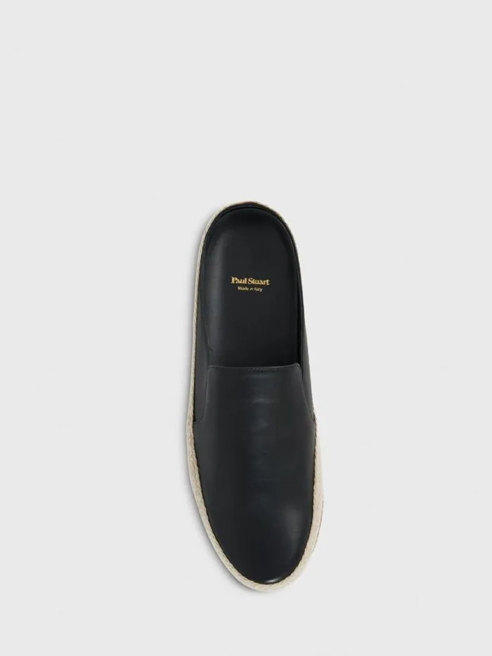 Espadrilles Mens Paul Stuart Caribe Leather Espadrille Slide Black