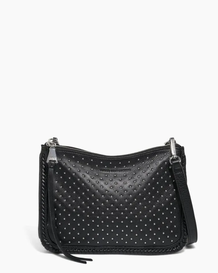 Famous Double Top Zip Crossbody Black With Shiny Silver Studs Women Aimee Kestenberg Crossbody Bags