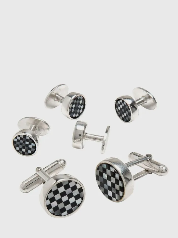 Formal Shop Mens Paul Stuart Checkerboard Formal Set Silver