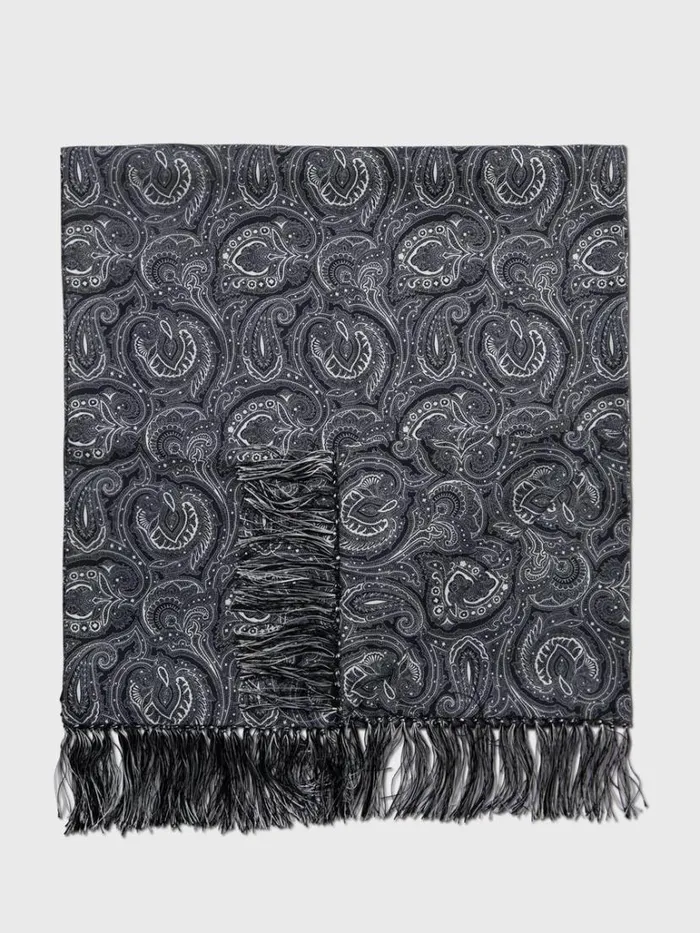Formal Shop Mens Paul Stuart Printed Silk Tubular Scarf Black