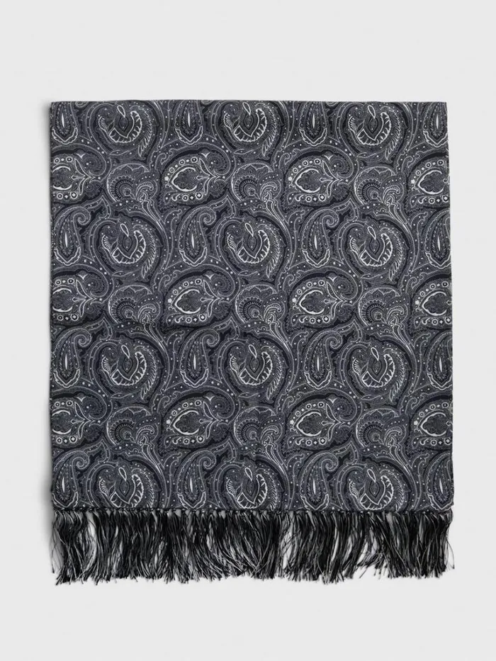 Formal Shop Mens Paul Stuart Printed Silk Tubular Scarf Black