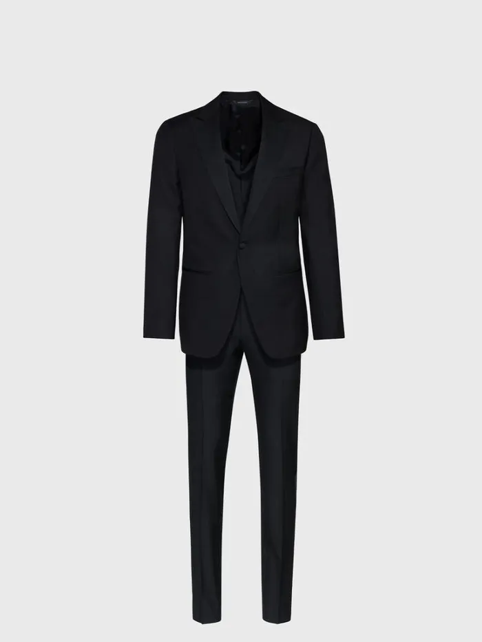 Formal Shop Mens Paul Stuart Super 110s Wool Peak Lapel Tuxedo Black