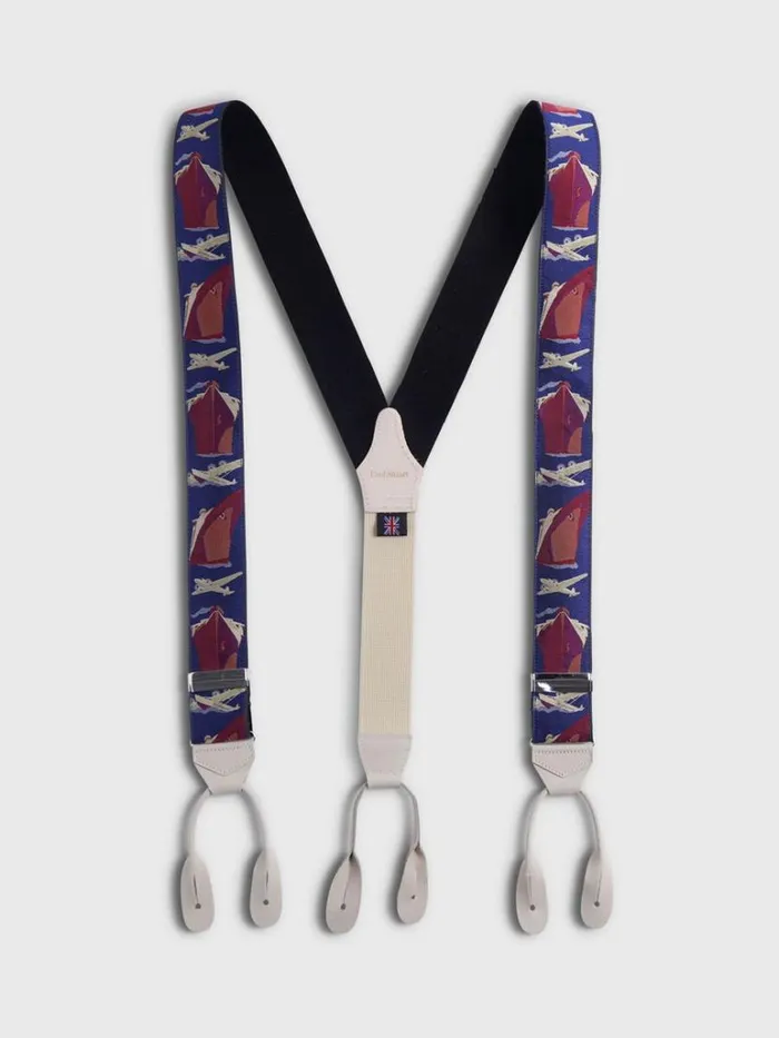 Formal Shop Mens Paul Stuart Vintage Travel Motif Braces Blue