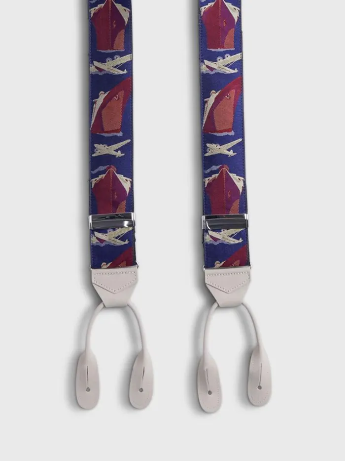 Formal Shop Mens Paul Stuart Vintage Travel Motif Braces Blue Formal Shop Mens Paul Stuart Vintage Travel Motif Braces Blue