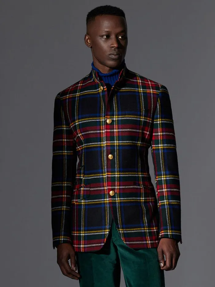 Formal Shop Mens Paul Stuart Wool Plaid Dinner Jacket Greenmulti