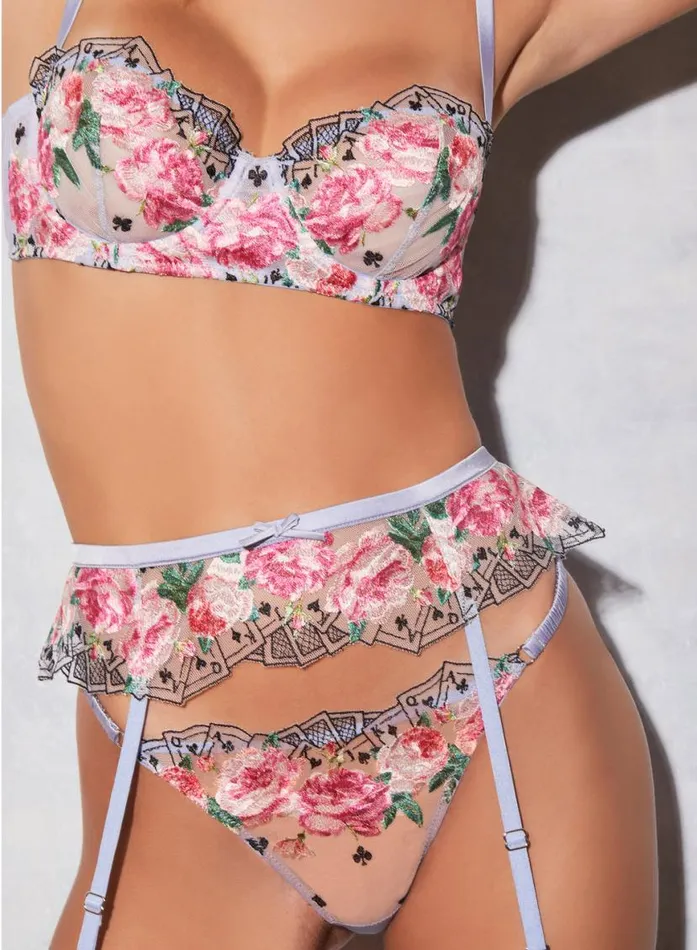 Fuller Cup Bras Lingerie Fleur Du Mal Card Embroidery Balconette Bra Pastel Sky