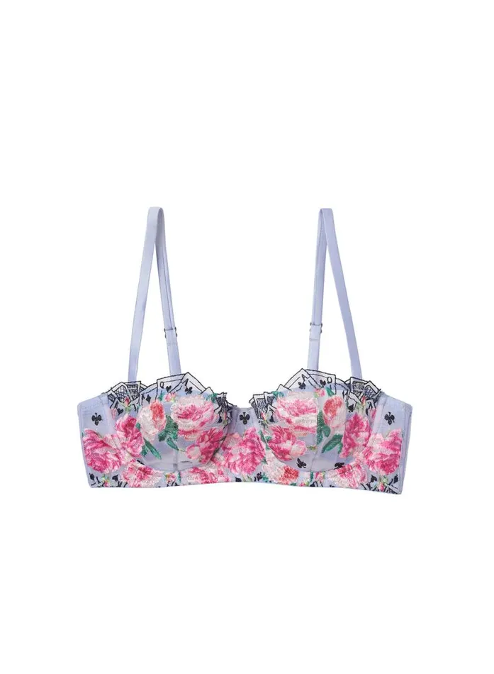 Fuller Cup Bras Lingerie Fleur Du Mal Card Embroidery Balconette Bra Pastel Sky