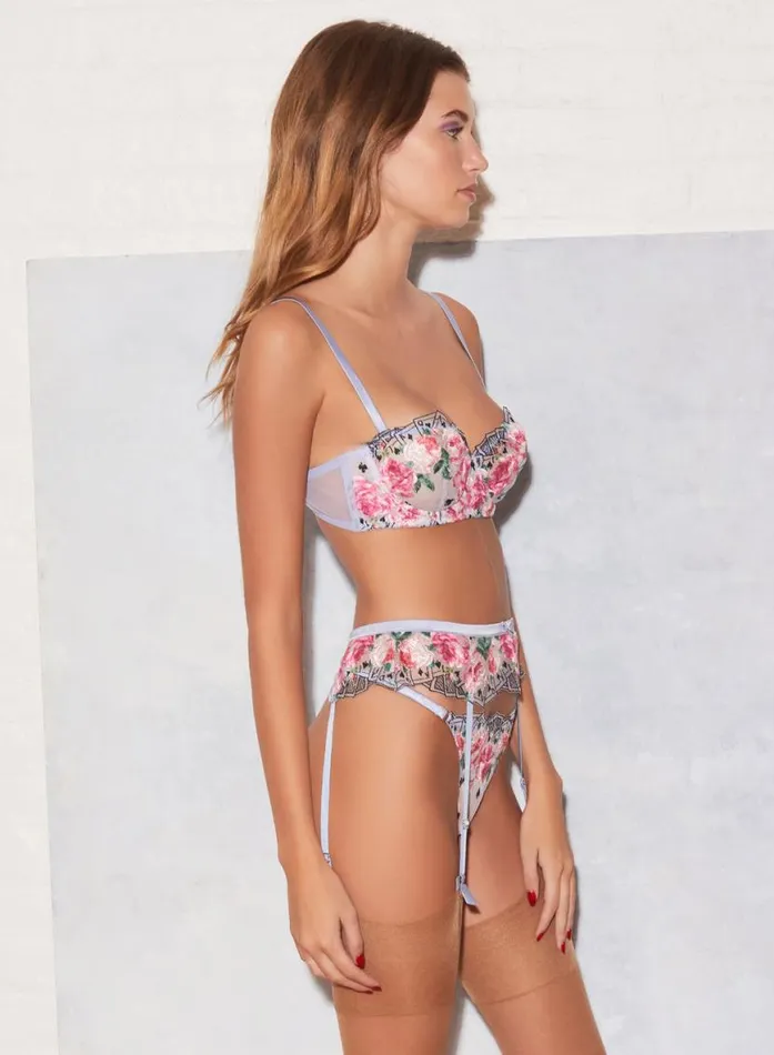Fuller Cup Bras Lingerie Fleur Du Mal Card Embroidery Balconette Bra Pastel Sky