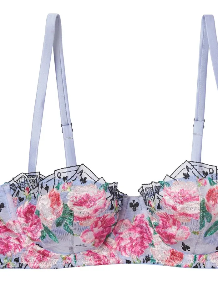 Fuller Cup Bras Lingerie Fleur Du Mal Card Embroidery Balconette Bra Pastel Sky