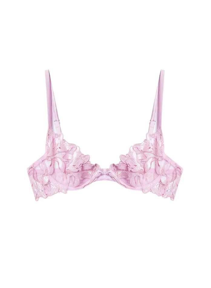 Fuller Cup Bras Lingerie Fleur Du Mal Fuller Cup Velvet Lily Embroidery Plunge Demi Bra Pink Lavender
