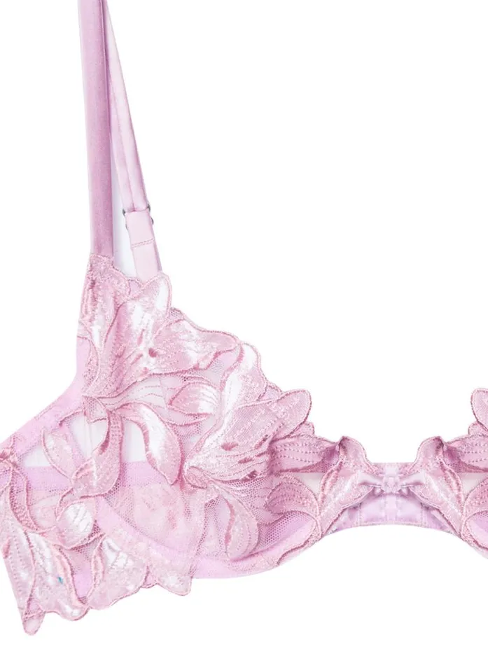 Fuller Cup Bras Lingerie Fleur Du Mal Fuller Cup Velvet Lily Embroidery Plunge Demi Bra Pink Lavender