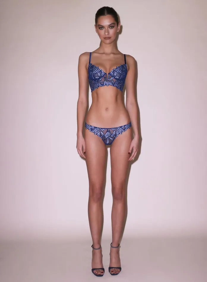 Fuller Cup Bras Lingerie Fleur Du Mal Lily Embroidery Longline Demi Bra Starry Blue Gingham