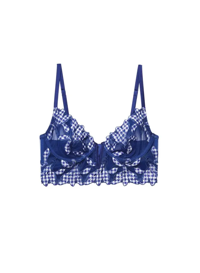 Fuller Cup Bras Lingerie Fleur Du Mal Lily Embroidery Longline Demi Bra Starry Blue Gingham