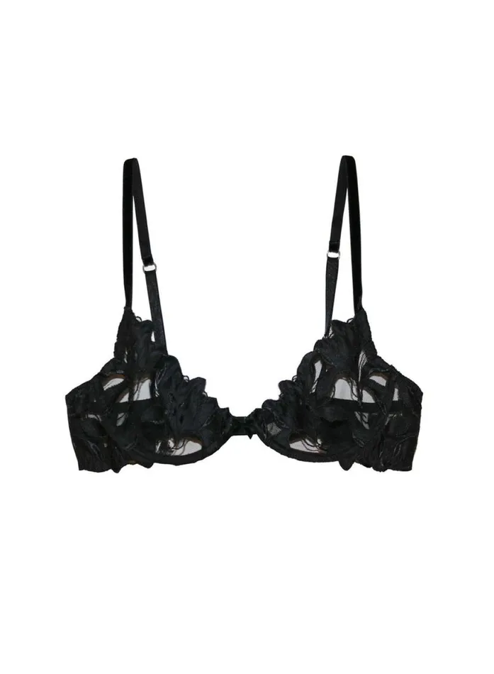 Fuller Cup Bras Lingerie Fleur Du Mal Lily Embroidery Plunge Demi Bra Black