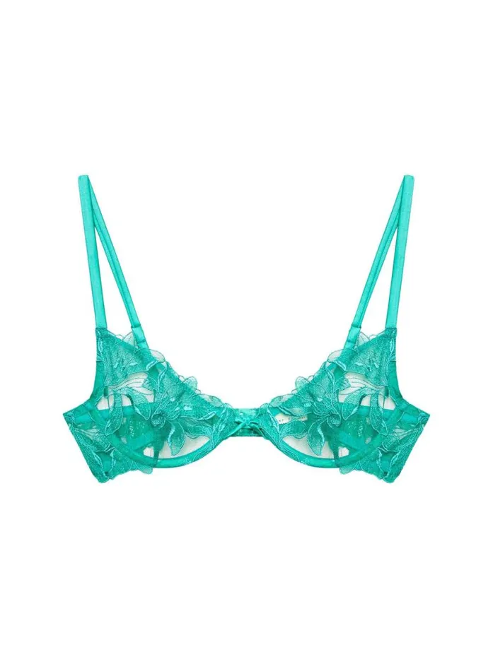 Fuller Cup Bras Lingerie Fleur Du Mal Lily Embroidery Plunge Demi Bra Emerald