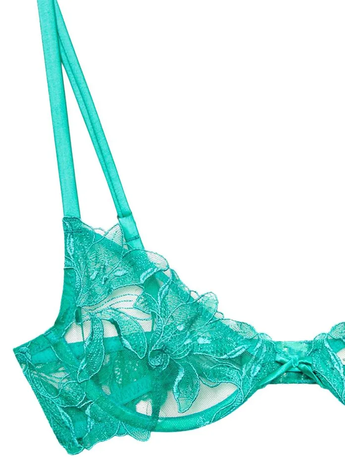 Fuller Cup Bras Lingerie Fleur Du Mal Lily Embroidery Plunge Demi Bra Emerald