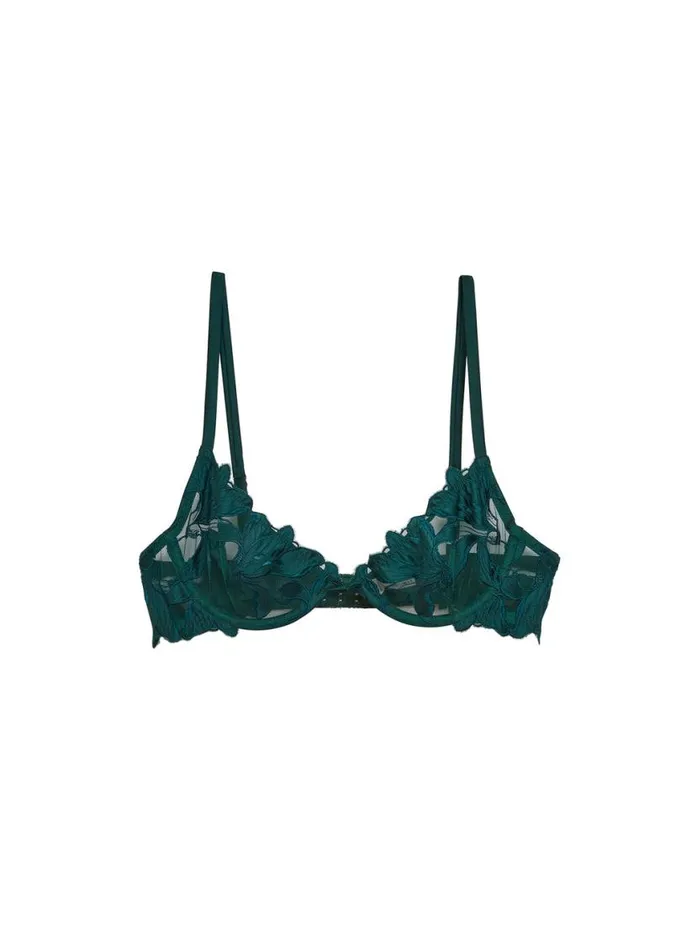 Fuller Cup Bras Lingerie Fleur Du Mal Lily Embroidery Plunge Demi Bra Evergreen