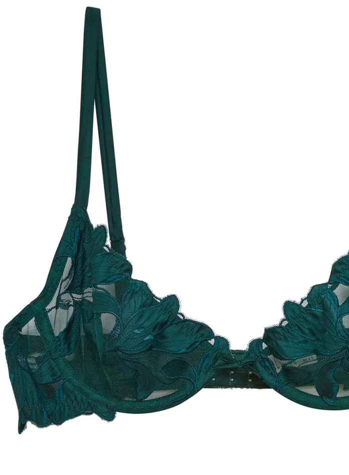 Fuller Cup Bras Lingerie Fleur Du Mal Lily Embroidery Plunge Demi Bra Evergreen
