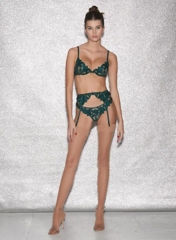 Fuller Cup Bras Lingerie Fleur Du Mal Lily Embroidery Plunge Demi Bra Evergreen