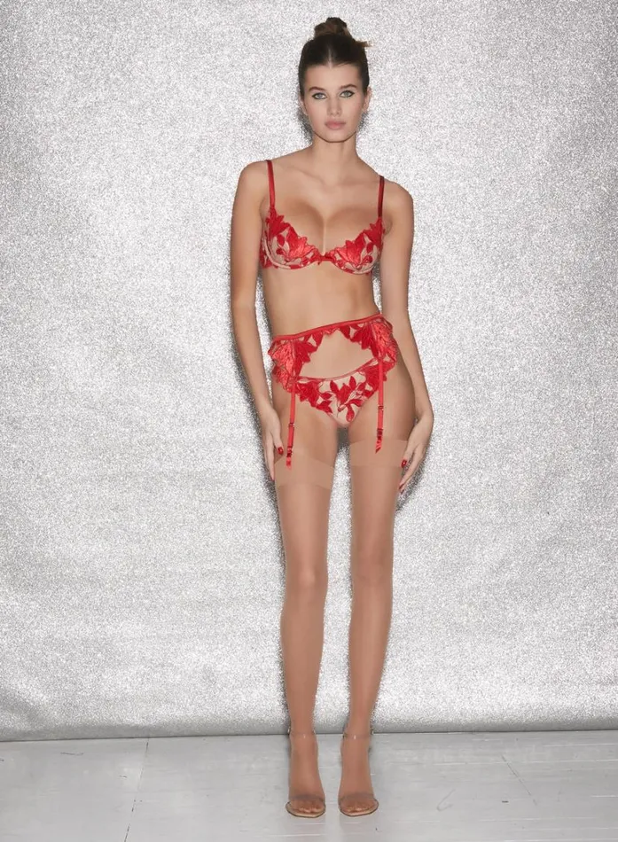 Fuller Cup Bras Lingerie Fleur Du Mal Lily Embroidery Plunge Demi Bra Rouge Velvet