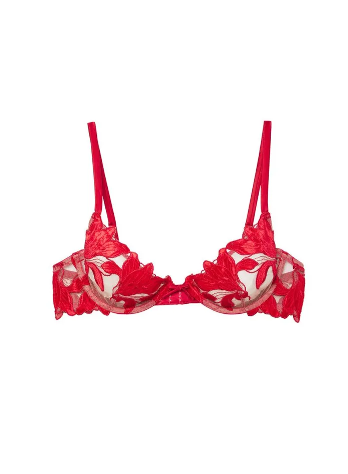 Fuller Cup Bras Lingerie Fleur Du Mal Lily Embroidery Plunge Demi Bra Rouge Velvet