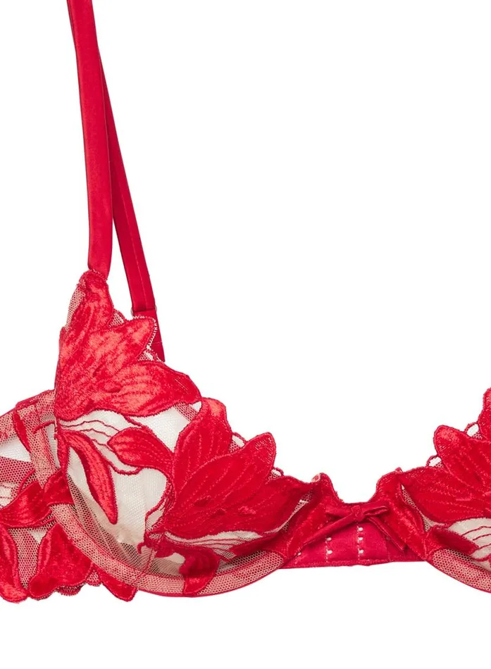 Fuller Cup Bras Lingerie Fleur Du Mal Lily Embroidery Plunge Demi Bra Rouge Velvet
