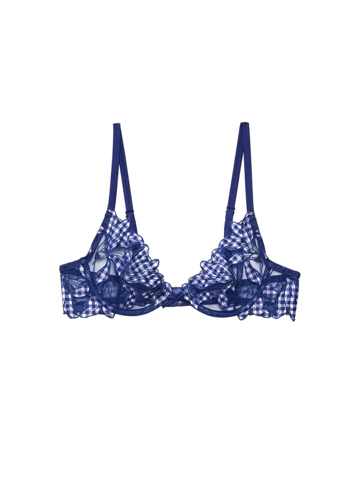 Fuller Cup Bras Lingerie Fleur Du Mal Lily Embroidery Plunge Demi Bra Starry Blue Gingham
