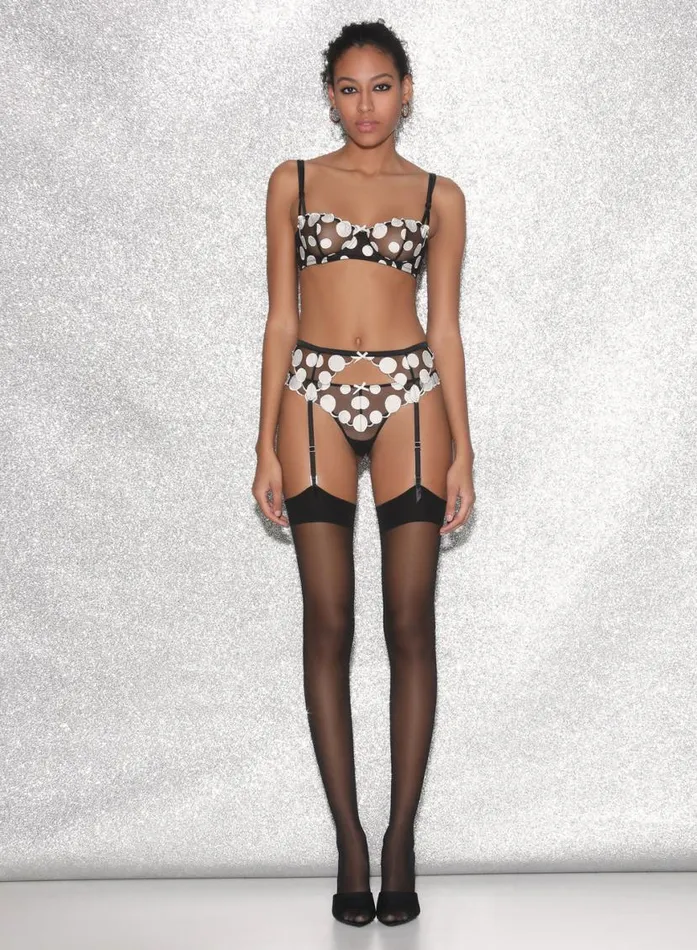 Fuller Cup Bras Lingerie Fleur Du Mal Polka Dot Embroidery Balconette Bra Black