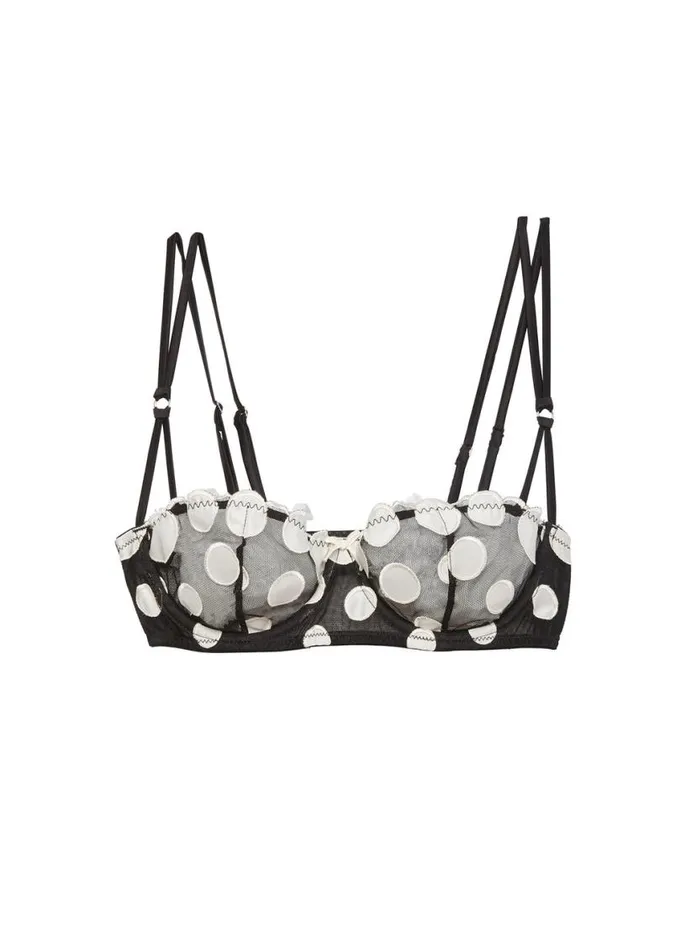 Fuller Cup Bras Lingerie Fleur Du Mal Polka Dot Embroidery Balconette Bra Black