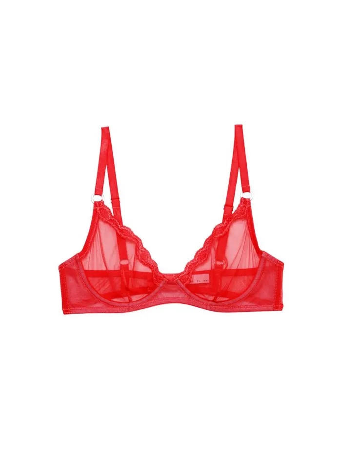 Fuller Cup Bras Lingerie Fleur Du Mal Sheer Tulle Demi Bra Rouge