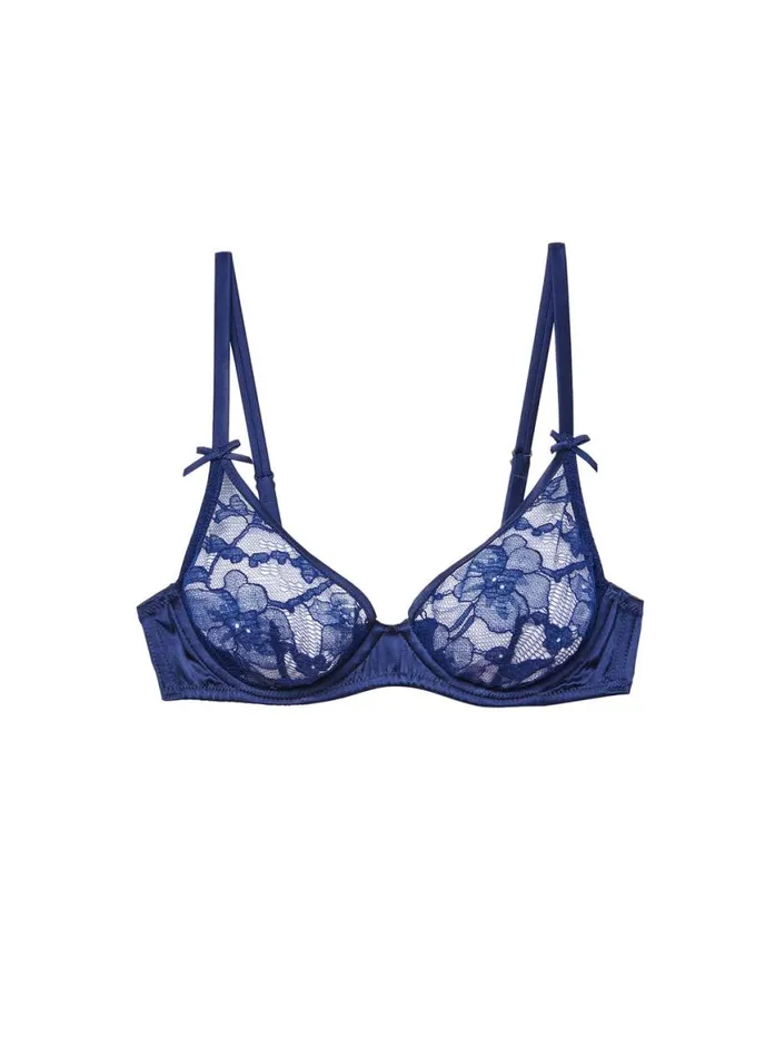 Fuller Cup Bras PleasureLingerie Fleur Du Mal Magnolia Lace Unlined Demi Bra Nighttime Blue