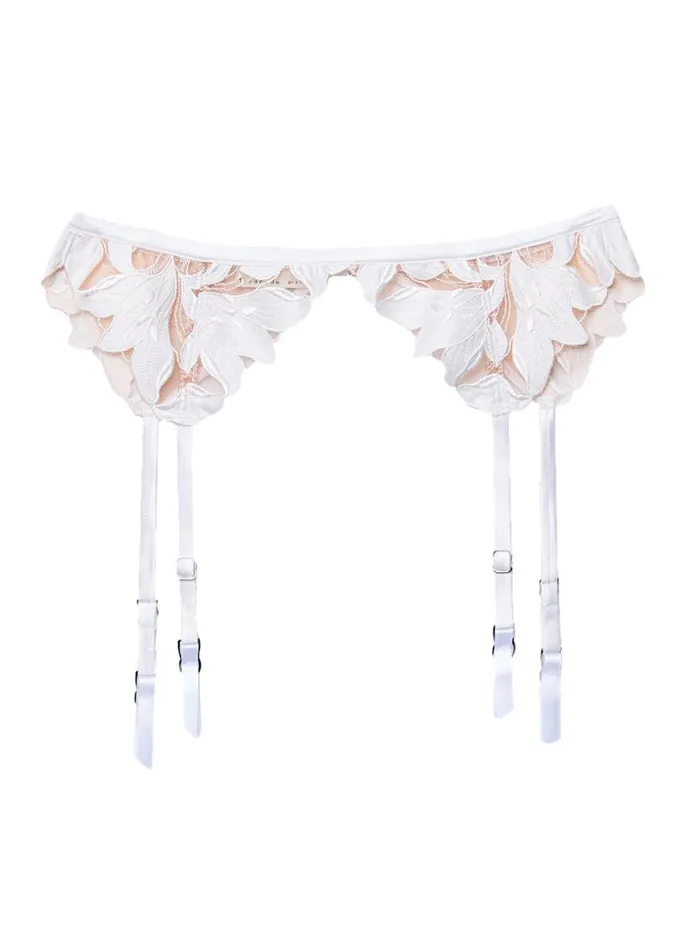 Garters and Belts LingerieClothing Fleur Du Mal Lily Embroidery Garter Belt Ivory