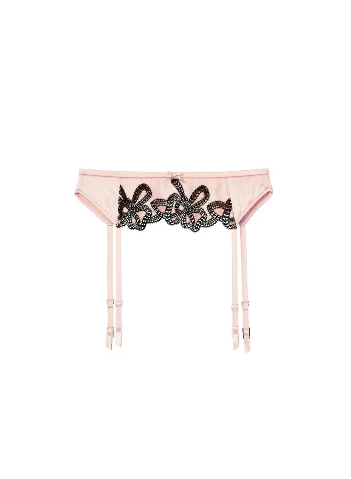 Garters and Belts Lingerie Fleur Du Mal Bow Guipure Embroidery Garter Powder Pink