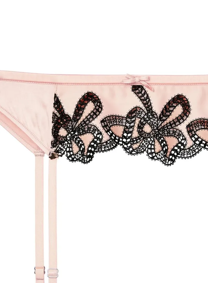 Garters and Belts Lingerie Fleur Du Mal Bow Guipure Embroidery Garter Powder Pink